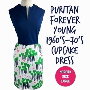 Vintage Puritan Forever multicolor mod floral cupcake dress 60’s modern size L